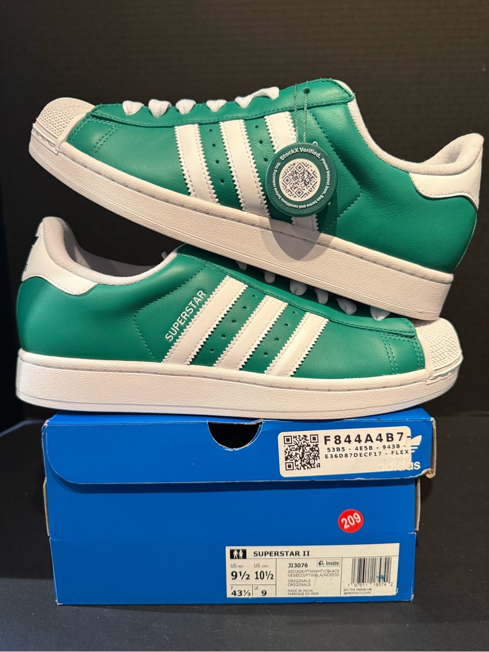 adidas Superstar II Green & White Low-Top Sneakers 9.5M